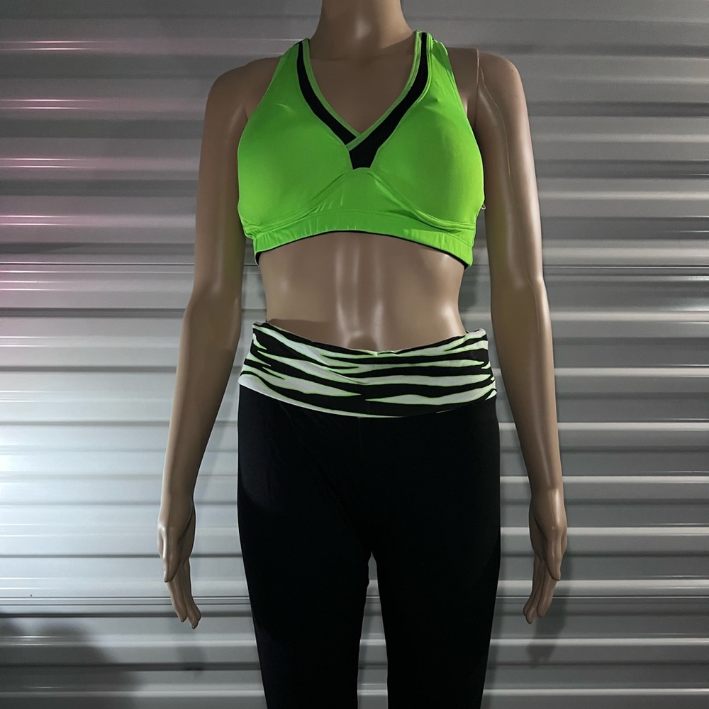 Lime green and black yoga pants set M/L